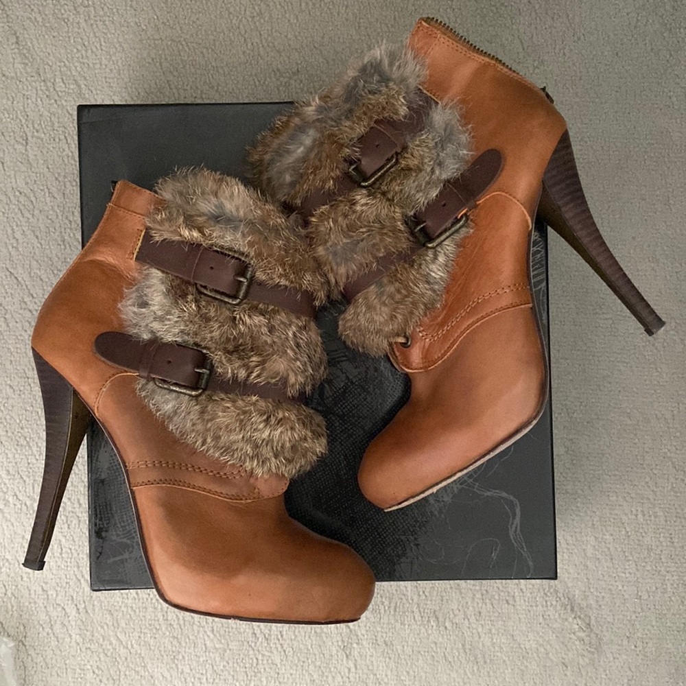 DOLCE VITA ‘Tatum’ Genuine Leather and Fur Heel Booties